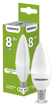 Лампа светодиодная C35 свеча 8Вт 230В 4000К E14 GENERICA 